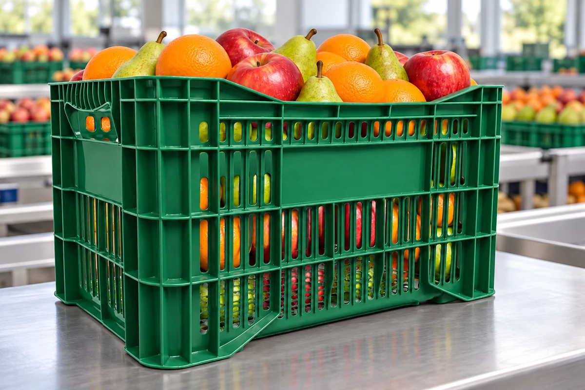 Caixa verde com frutas